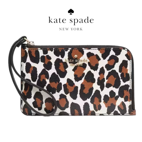 NWT Kate Spade Lucy Leopard Small L Zip Wristlet - Picture 1 of 3